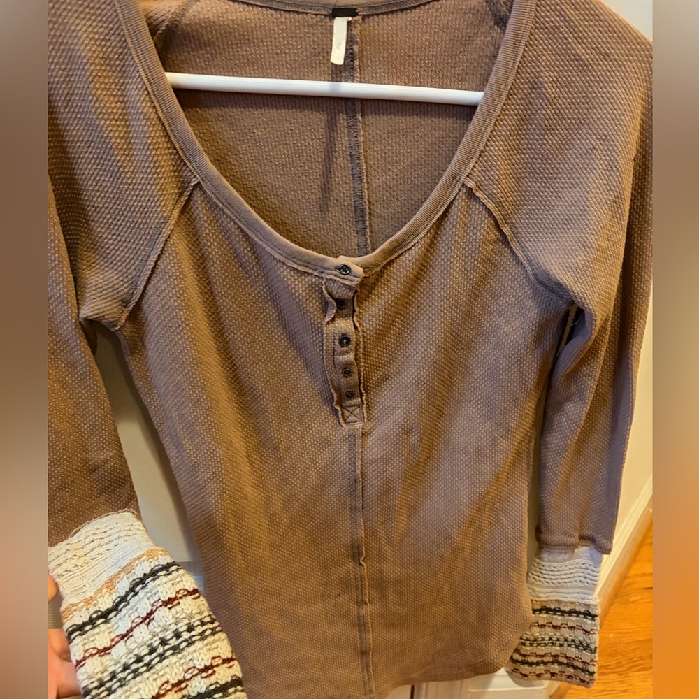 Long Sleeve Top with Striped Arm Cuffs